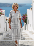 Parisa | Lyhythihainen raidallinen kerrostettu mididress